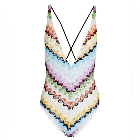 New Missoni Chevron Knit One-Piece Swimsuit Crochet Rainbow Bikini Rare 38 - Picture 3 of 16